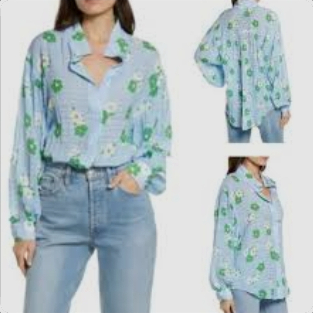 NWOT Smythe Floral Blue and Green Women's Top